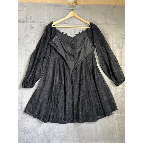 Double Crazy Mini Dress Large Black Lace Up Corset Babydoll Dark Fairy Coquette - Picture 6 of 12